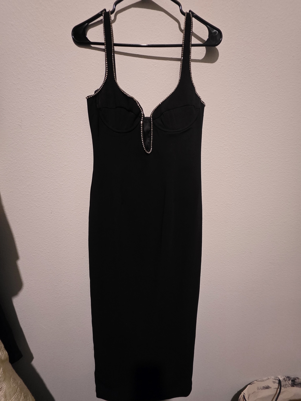 Bardot Black Midi Dress with Beaded Trim